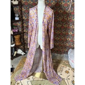 Savage X Fenty Kimono Duster Robe Sheer Purple Orange Floral Long Sleeve M/L‎